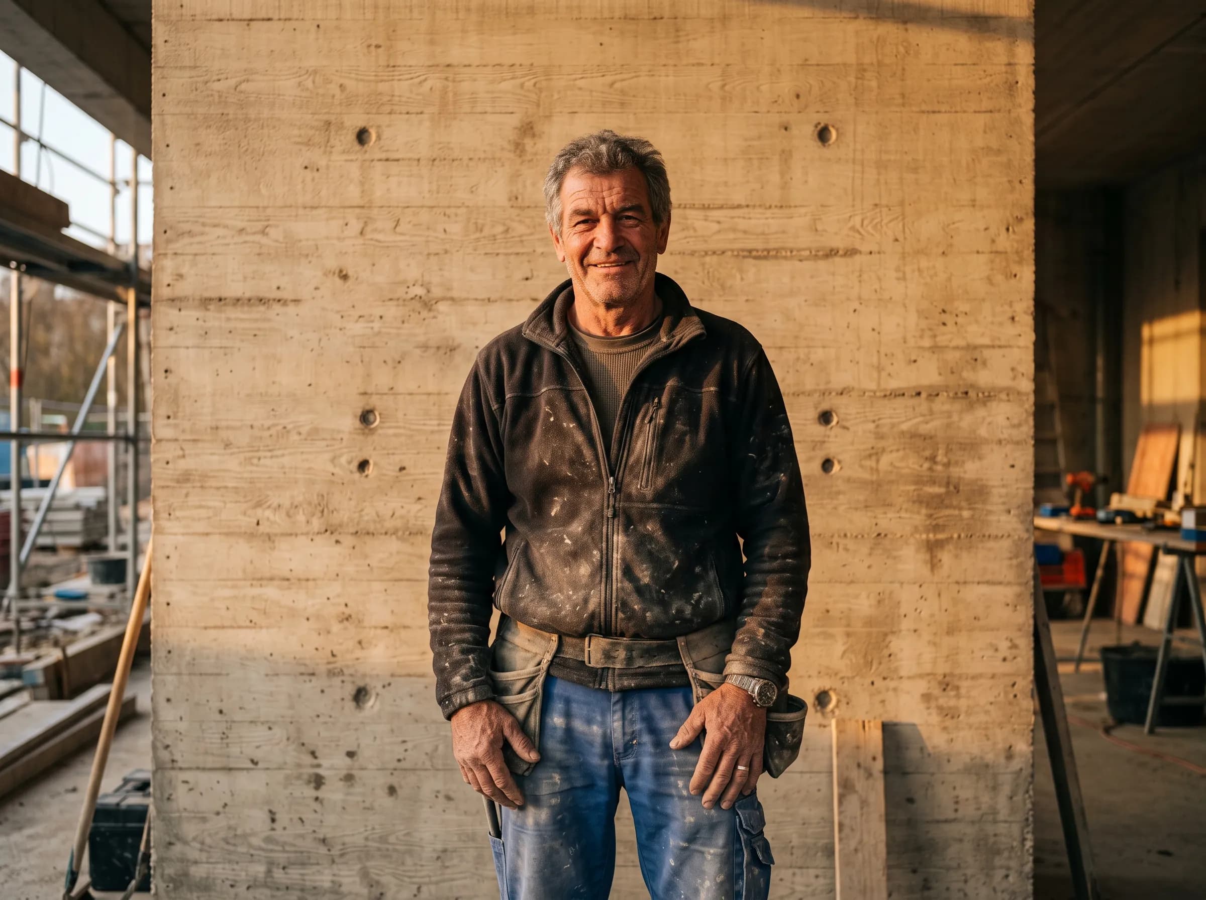Manuel Terra, fondateur de TERRA & Fils, devant un mur en béton brut